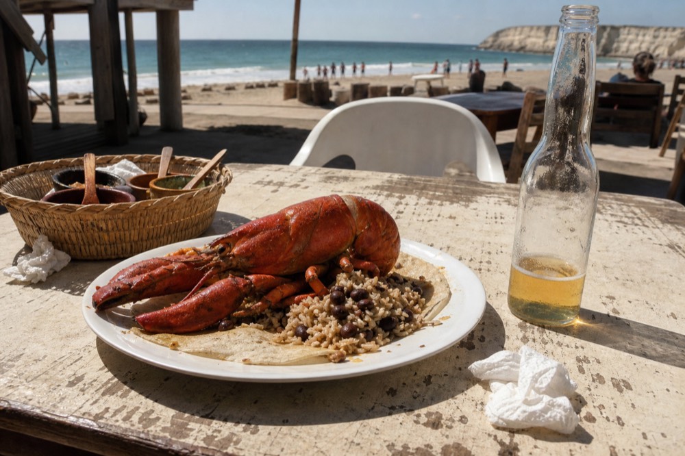 Lobster plate at a Puerto Nuevo restaurant, no text, no logos, no people